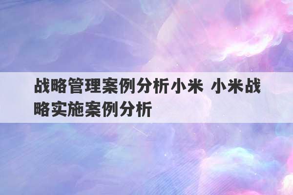 战略管理案例分析小米 小米战略实施案例分析