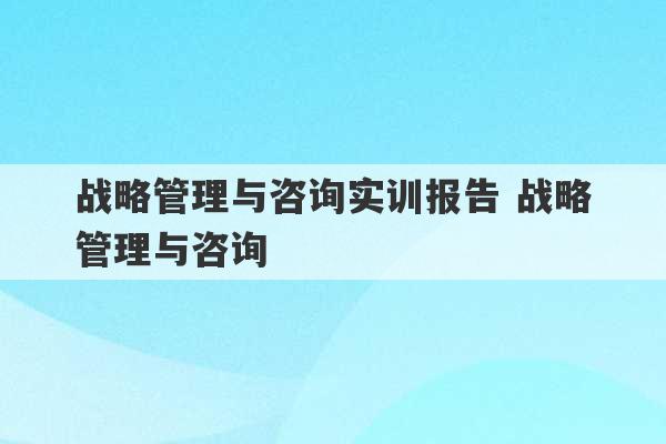 战略管理与咨询实训报告 战略管理与咨询