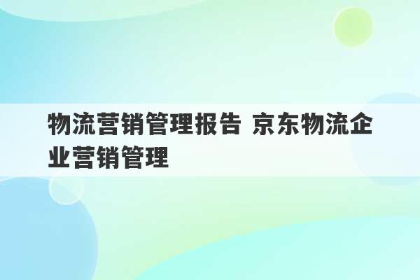 物流营销管理报告 京东物流企业营销管理