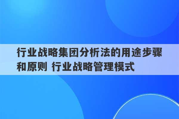 行业战略集团分析法的用途步骤和原则 行业战略管理模式