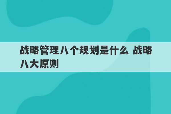 战略管理八个规划是什么 战略八大原则