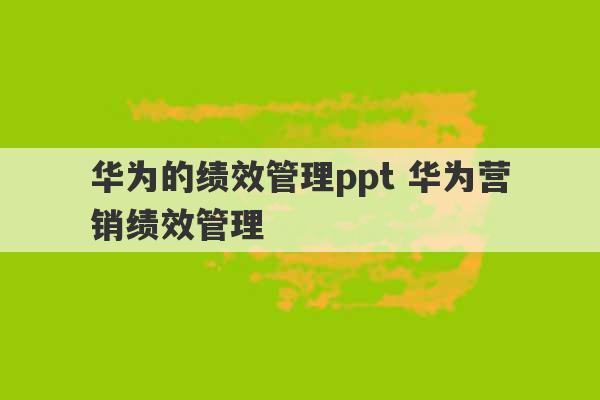 华为的绩效管理ppt 华为营销绩效管理