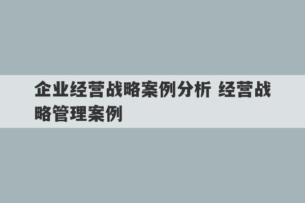 企业经营战略案例分析 经营战略管理案例