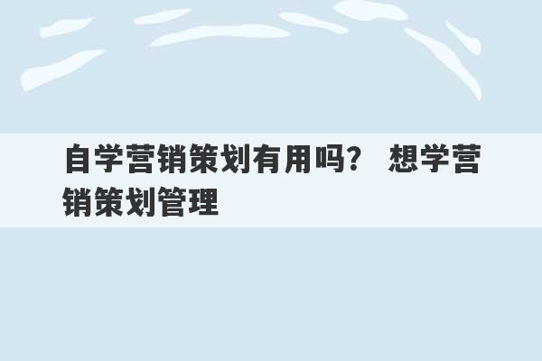 自学营销策划有用吗？ 想学营销策划管理