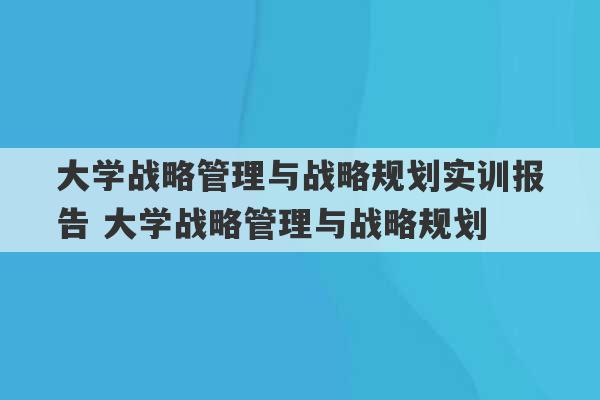 大学战略管理与战略规划实训报告 大学战略管理与战略规划