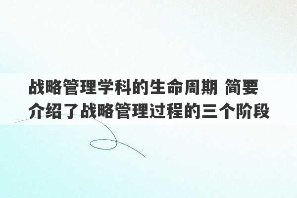 战略管理学科的生命周期 简要介绍了战略管理过程的三个阶段