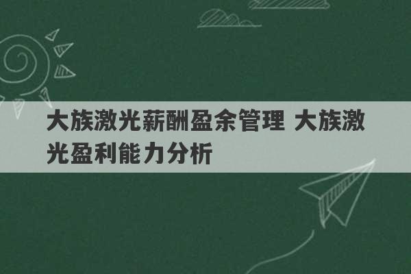 大族激光薪酬盈余管理 大族激光盈利能力分析