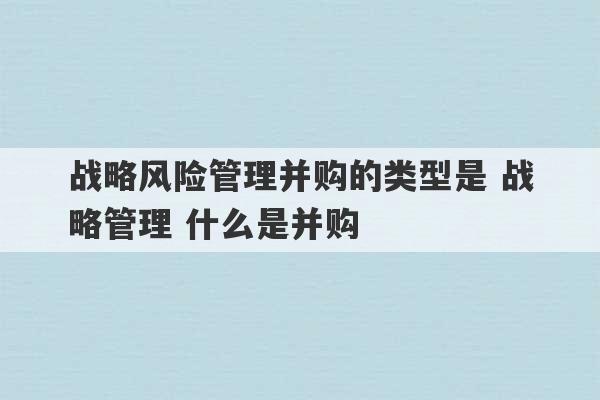 战略风险管理并购的类型是 战略管理 什么是并购