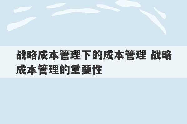 战略成本管理下的成本管理 战略成本管理的重要性