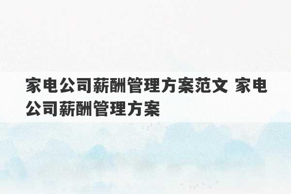 家电公司薪酬管理方案范文 家电公司薪酬管理方案