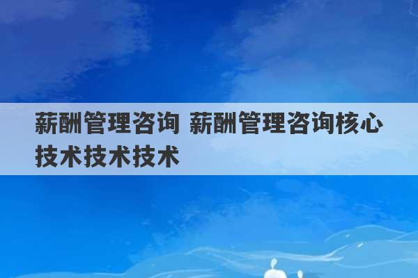 薪酬管理咨询 薪酬管理咨询核心技术技术技术