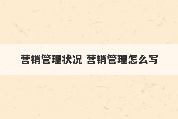 营销管理状况 营销管理怎么写