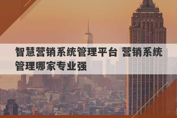 智慧营销系统管理平台 营销系统管理哪家专业强