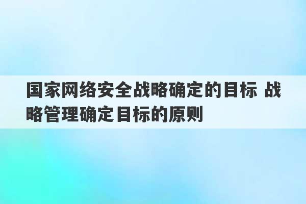 国家网络安全战略确定的目标 战略管理确定目标的原则