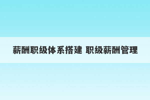 薪酬职级体系搭建 职级薪酬管理