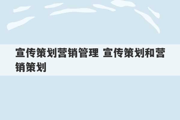 宣传策划营销管理 宣传策划和营销策划