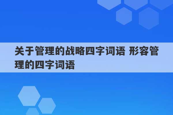 关于管理的战略四字词语 形容管理的四字词语