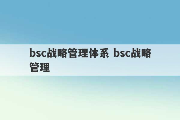 bsc战略管理体系 bsc战略管理