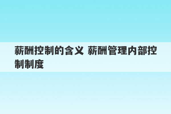 薪酬控制的含义 薪酬管理内部控制制度