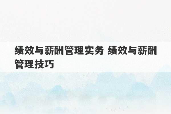 绩效与薪酬管理实务 绩效与薪酬管理技巧