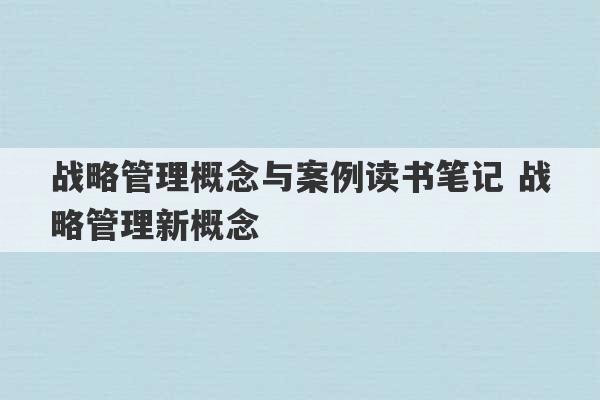 战略管理概念与案例读书笔记 战略管理新概念