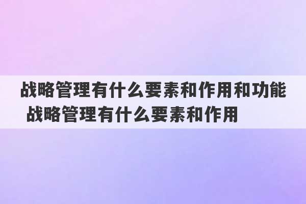 战略管理有什么要素和作用和功能 战略管理有什么要素和作用