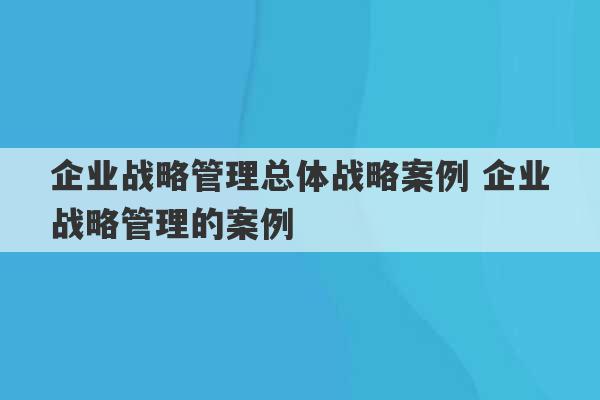 企业战略管理总体战略案例 企业战略管理的案例