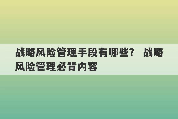 战略风险管理手段有哪些？ 战略风险管理必背内容