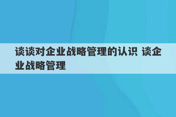 谈谈对企业战略管理的认识 谈企业战略管理