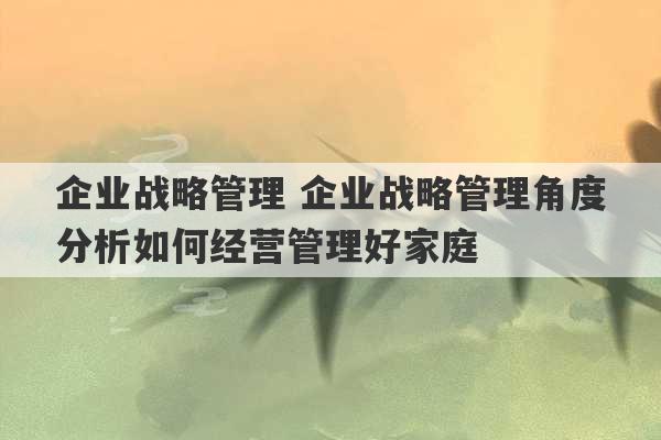 企业战略管理 企业战略管理角度分析如何经营管理好家庭