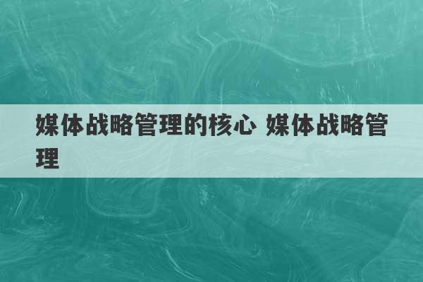 媒体战略管理的核心 媒体战略管理