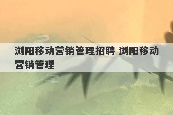 浏阳移动营销管理招聘 浏阳移动营销管理