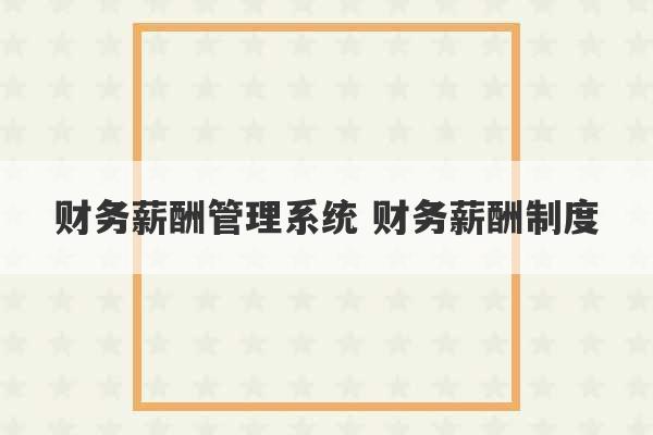 财务薪酬管理系统 财务薪酬制度