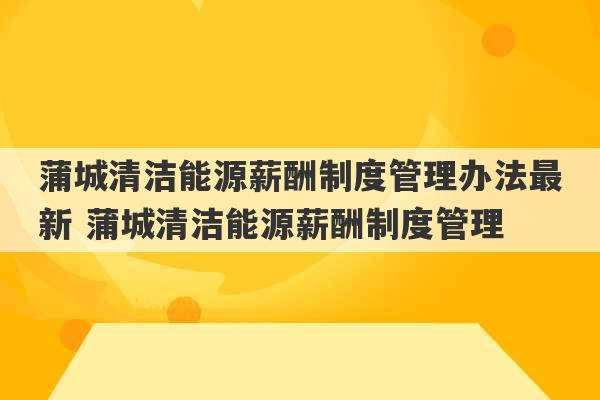 蒲城清洁能源薪酬制度管理办法最新 蒲城清洁能源薪酬制度管理