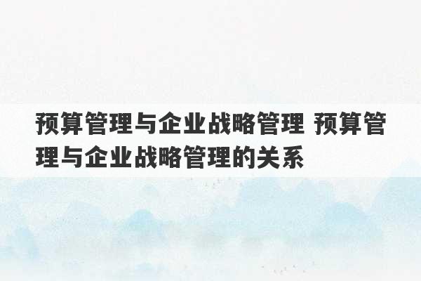 预算管理与企业战略管理 预算管理与企业战略管理的关系