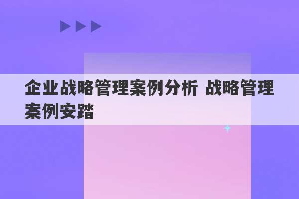 企业战略管理案例分析 战略管理案例安踏