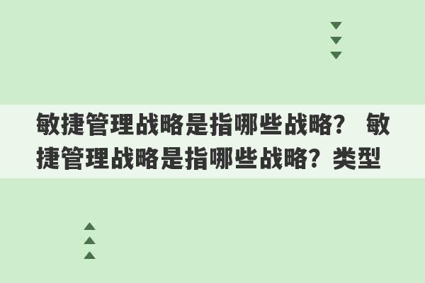 敏捷管理战略是指哪些战略？ 敏捷管理战略是指哪些战略？类型