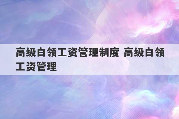 高级白领工资管理制度 高级白领工资管理