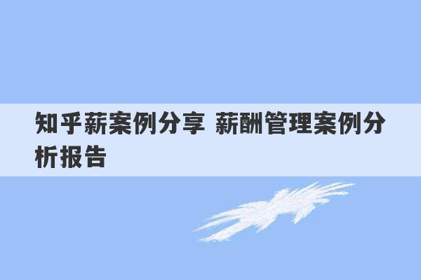 知乎薪案例分享 薪酬管理案例分析报告