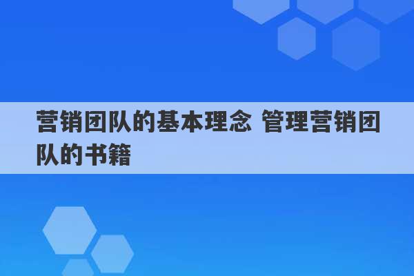 营销团队的基本理念 管理营销团队的书籍