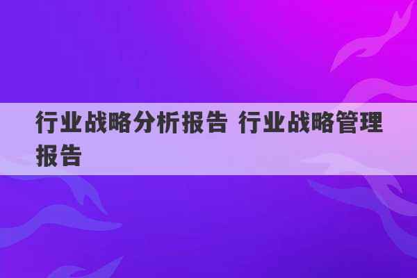 行业战略分析报告 行业战略管理报告