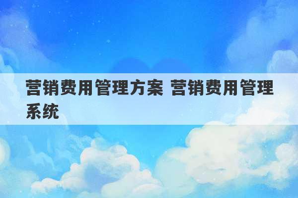 营销费用管理方案 营销费用管理系统