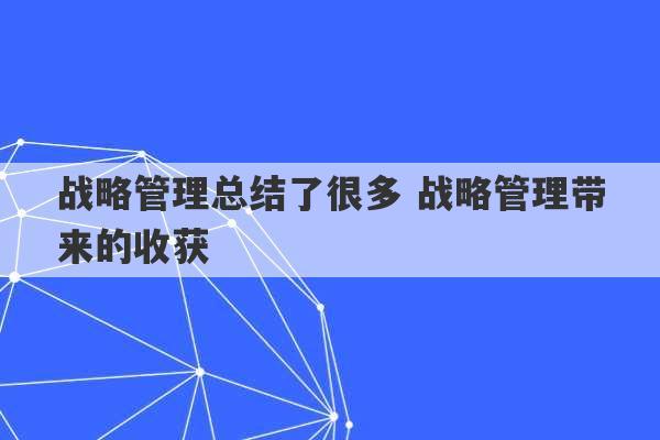 战略管理总结了很多 战略管理带来的收获