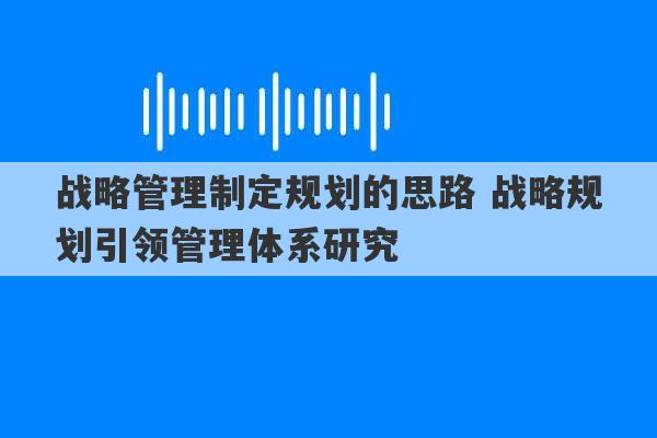 战略管理制定规划的思路 战略规划引领管理体系研究