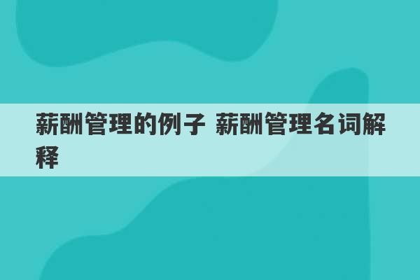 薪酬管理的例子 薪酬管理名词解释