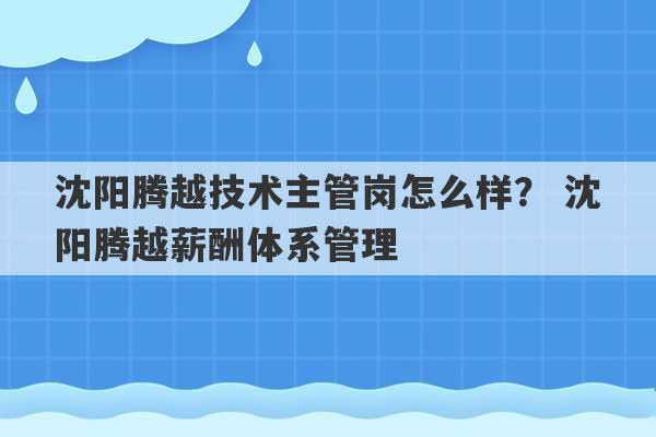 沈阳腾越技术主管岗怎么样？ 沈阳腾越薪酬体系管理