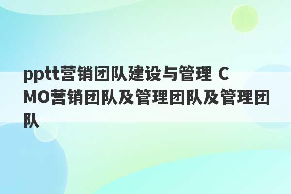 pptt营销团队建设与管理 CMO营销团队及管理团队及管理团队