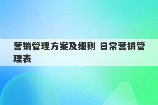 营销管理方案及细则 日常营销管理表