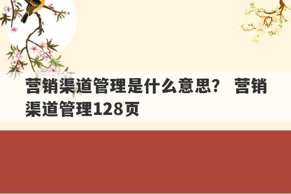 营销渠道管理是什么意思？ 营销渠道管理128页