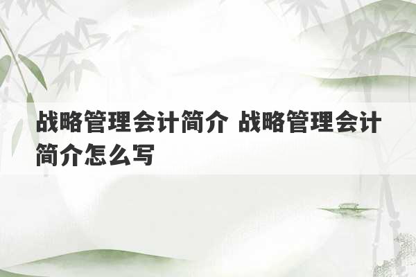 战略管理会计简介 战略管理会计简介怎么写